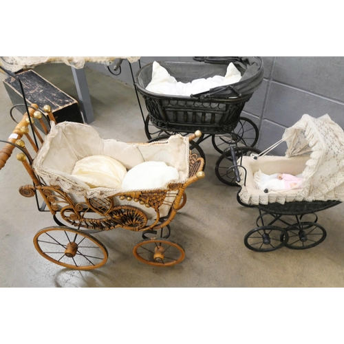 1054 - Three doll's prams and a small Ashton Drake doll **PLEASE NOTE THIS LOT IS NOT ELIGIBLE FOR IN-HOUSE... 