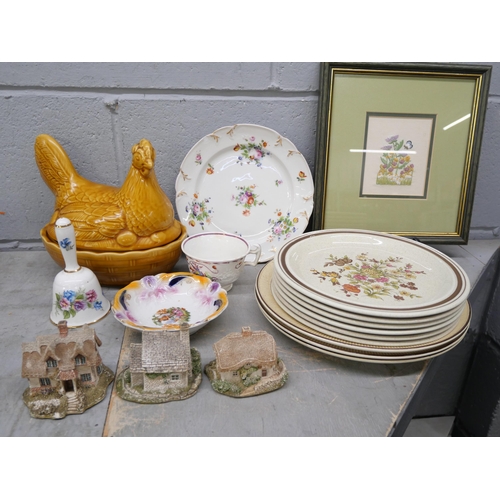 1056 - A collection of items including a West German vase, Sylvac model of a poodle, two chicken lid dishes... 