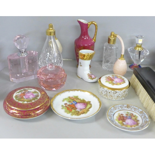 1063 - An ebony dressing table set and a collection of glass scent bottles, etc. **PLEASE NOTE THIS LOT IS ... 