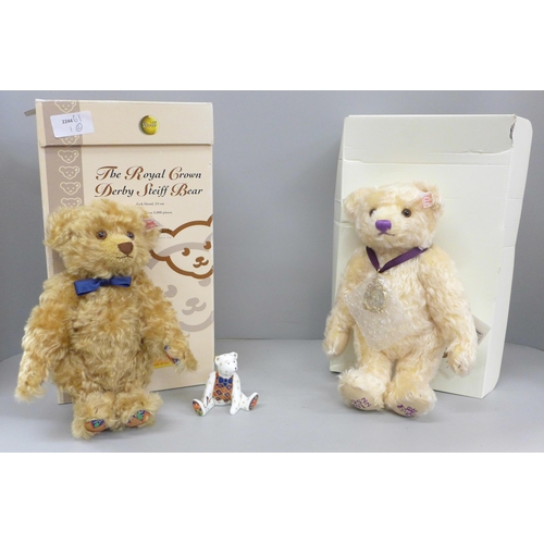 603 - Two Steiff Teddy bears, The Royal Crown Derby Steiff Bear, dark blond, limited edition and 2012 Diam... 