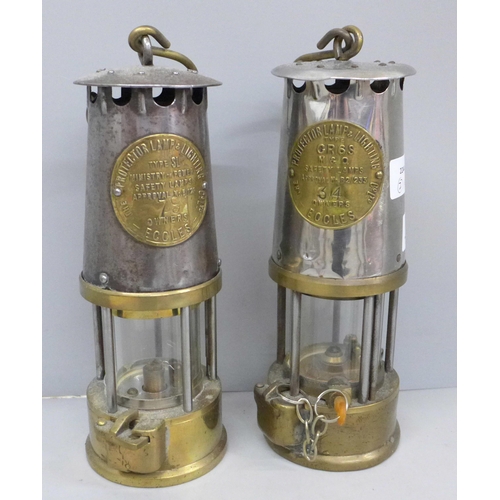 609 - Two Eccles miner’s lamps