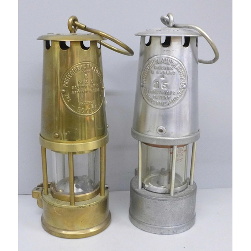 610 - Two Eccles miner’s lamps, including Prestwich’s Patent