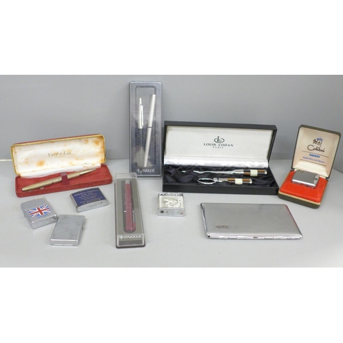 620 - A silver Yard-O-Led ballpoint pen, other pens, lighters, etc.