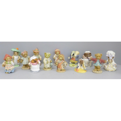 626 - A collection of thirteen figures; five Beatrix Potter, two Beswick, two Royal Albert and one other, ... 