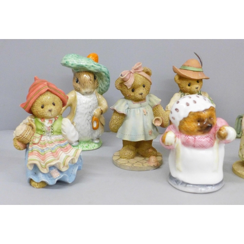 626 - A collection of thirteen figures; five Beatrix Potter, two Beswick, two Royal Albert and one other, ... 