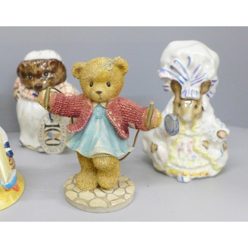 626 - A collection of thirteen figures; five Beatrix Potter, two Beswick, two Royal Albert and one other, ... 