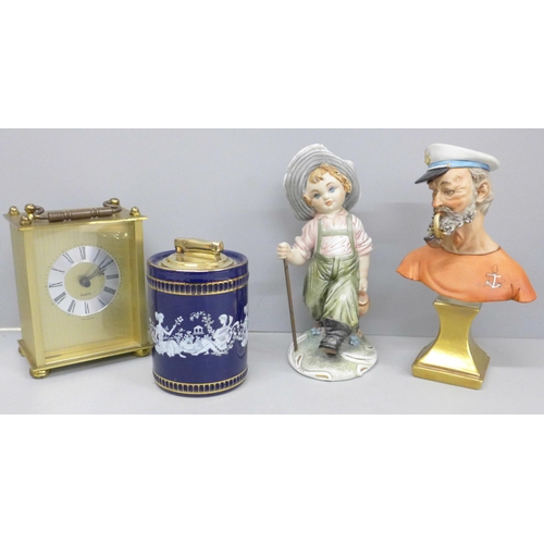 631 - Two Italian porcelain figures, including Capodimonte Urchin Hiker, a Colibri Fiorentine table lighte... 