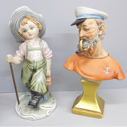 631 - Two Italian porcelain figures, including Capodimonte Urchin Hiker, a Colibri Fiorentine table lighte... 