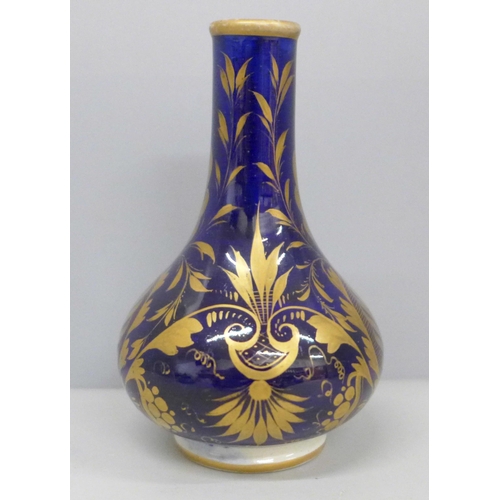 636 - A small Derby vase in blue with gilt detail, 9cm