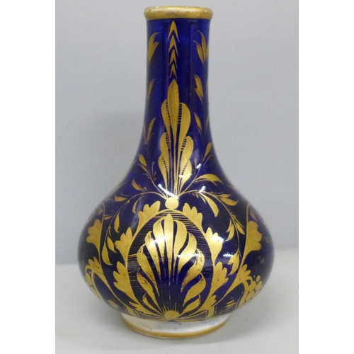 636 - A small Derby vase in blue with gilt detail, 9cm