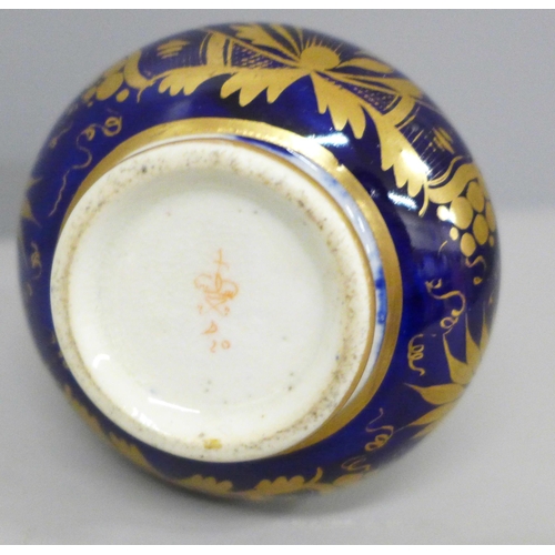 636 - A small Derby vase in blue with gilt detail, 9cm