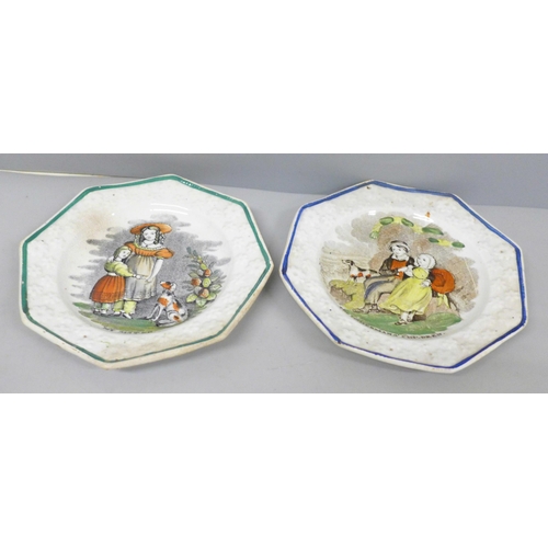 637 - Two early 20th Century octagonal plates, “The Fishermans’ Children” and “My Sister”, 137mm