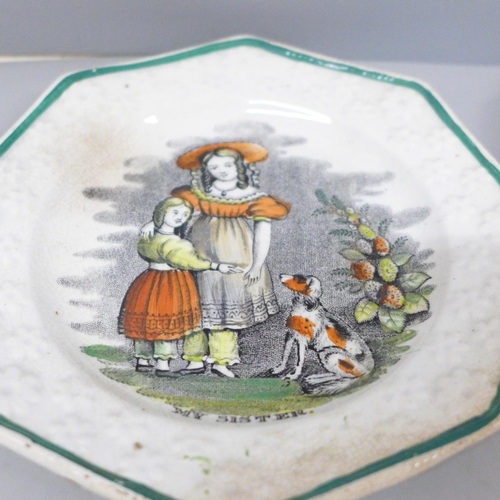 637 - Two early 20th Century octagonal plates, “The Fishermans’ Children” and “My Sister”, 137mm