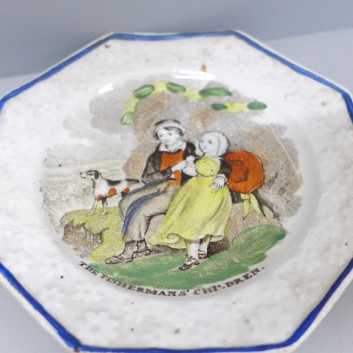 637 - Two early 20th Century octagonal plates, “The Fishermans’ Children” and “My Sister”, 137mm