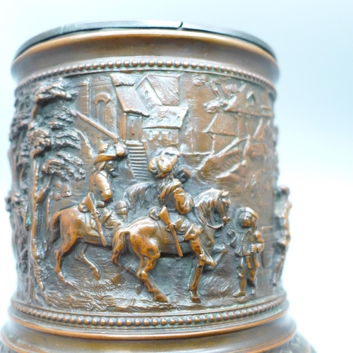 647 - An early 20th Century tobacco jar with detailed scenes, marked T&E, Paris, rim dented