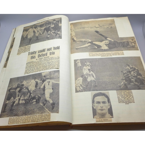 657 - A scrap album containing newspaper cuttings of early to mid century footballers and articles