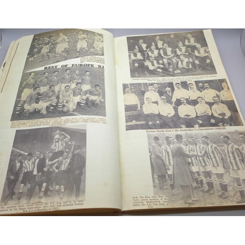 657 - A scrap album containing newspaper cuttings of early to mid century footballers and articles