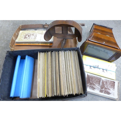 671 - Two stereoscopic viewers and a collection of 135 cards, various subjects and places, Scotland, China... 