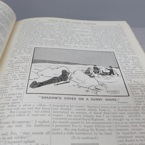 683 - Three hard bound volumes of Punch, red cloth with gold embossed covers, (Jan 1905, 1921 and 1923)