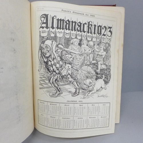 683 - Three hard bound volumes of Punch, red cloth with gold embossed covers, (Jan 1905, 1921 and 1923)