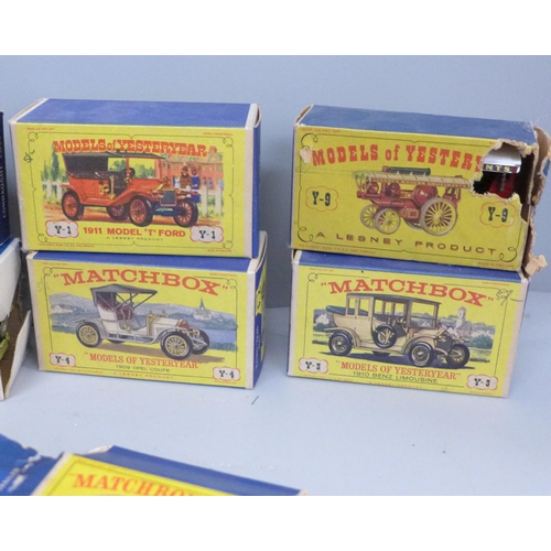 687 - A collection of ten Matchbox Models of Yesteryear all boxed, one box for No.23 caravan trailer, a Ma... 