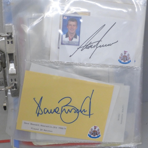 689 - Football; Newcastle United FC, autographs (Shearer, Beasant, Lua Lua, etc.) plus a selection of home... 