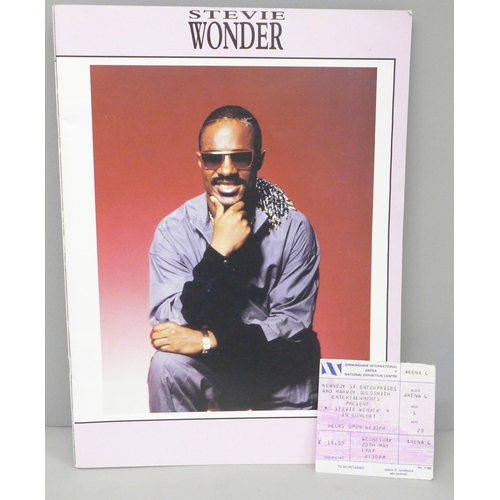 691 - A Stevie Wonder programme, signed with ticket, NEC 1987, no CoA, (signed at the concert)