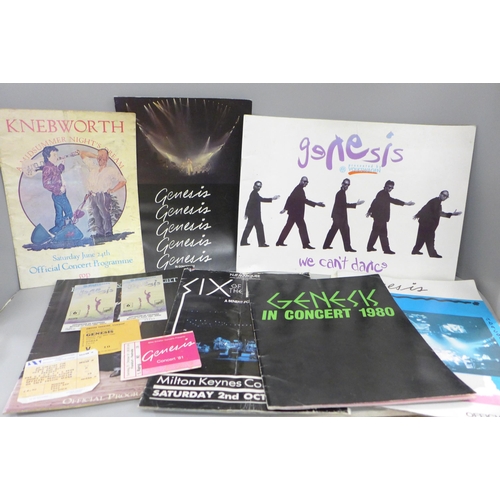 704 - Pop music; Genesis programmes, tickets, etc., including Knebworth programme, (8 programmes, 5 ticket... 