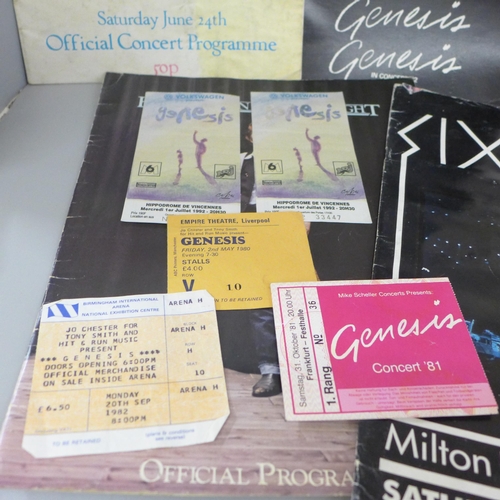 704 - Pop music; Genesis programmes, tickets, etc., including Knebworth programme, (8 programmes, 5 ticket... 