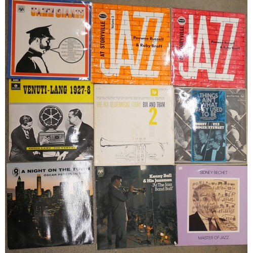 724 - A collection of Jazz albums including The Bix Beiderbecke Story, Bix and Tram, King Oliver and Sidne... 