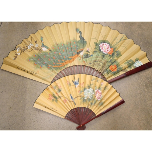 733 - Two large Chinese fans, boxed