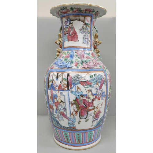 786 - A c1900 Chinese famille rose vase, 42cm, a/f, large repaired crack/break