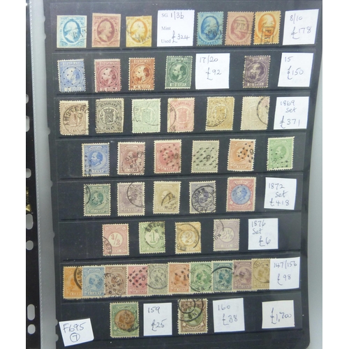 805 - Stamps; a stock sheet of early Netherlands stamps, all identified and catalogued (at approximately £... 