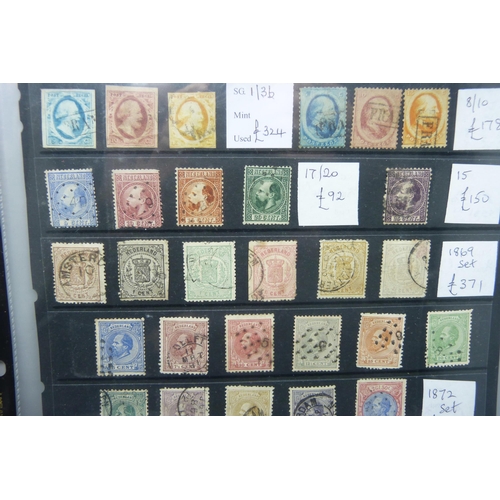 805 - Stamps; a stock sheet of early Netherlands stamps, all identified and catalogued (at approximately £... 