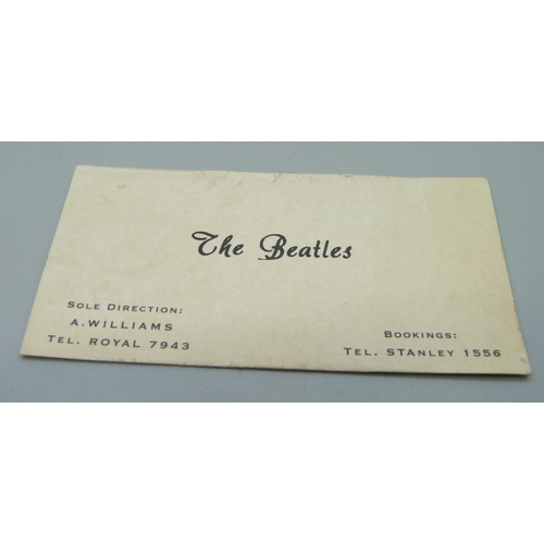 811 - Beatles Interest - An Alan Williams business card