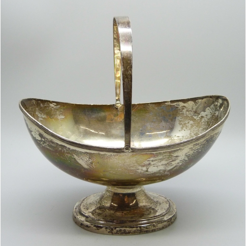 818 - A silver sugar basket with engraving, hallmarks worn, 93g, 13 x 8cm