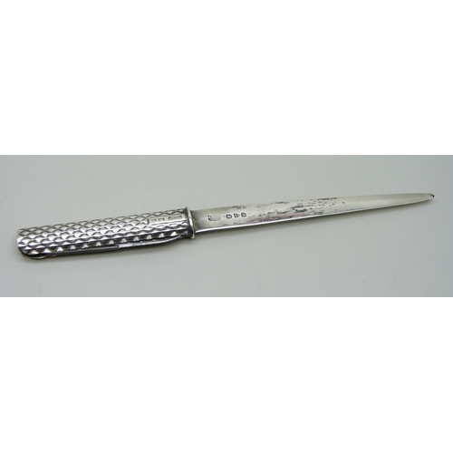 827 - A late Victorian Sampson Mordan silver letter opener with penknife handle, 19g, 15cm