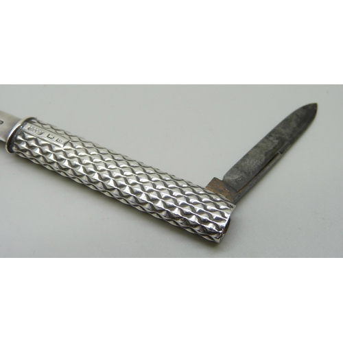 827 - A late Victorian Sampson Mordan silver letter opener with penknife handle, 19g, 15cm