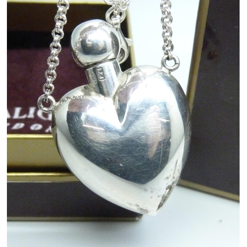 829 - A silver Penhaligon's scent bottle necklace with funnel, 3 x 4.5cm, 27g, with dustbag and box