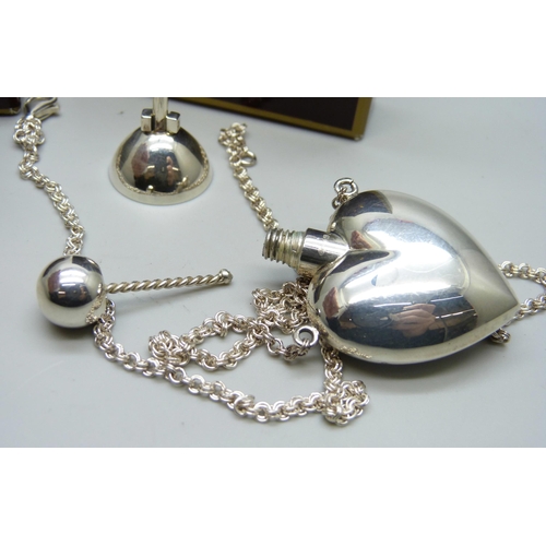 829 - A silver Penhaligon's scent bottle necklace with funnel, 3 x 4.5cm, 27g, with dustbag and box