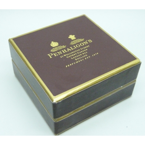 829 - A silver Penhaligon's scent bottle necklace with funnel, 3 x 4.5cm, 27g, with dustbag and box