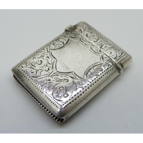 833 - An engraved silver vesta case, Birmingham 1901, 23g