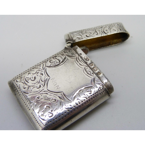 833 - An engraved silver vesta case, Birmingham 1901, 23g