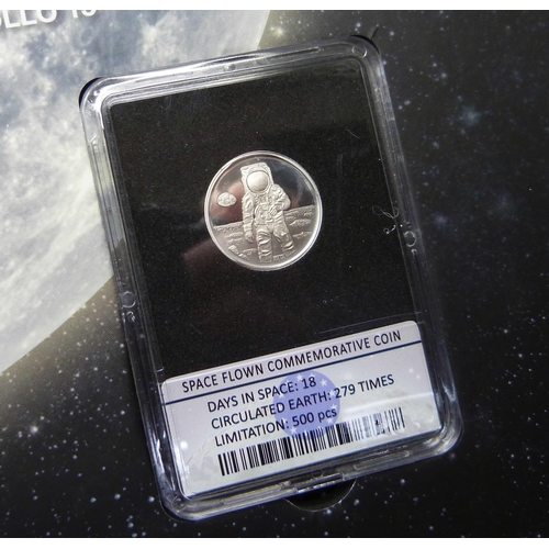 839 - An Apollo Mission set of cased commemorative coins including a Space Flown coin, 148/500, and a 14ct... 