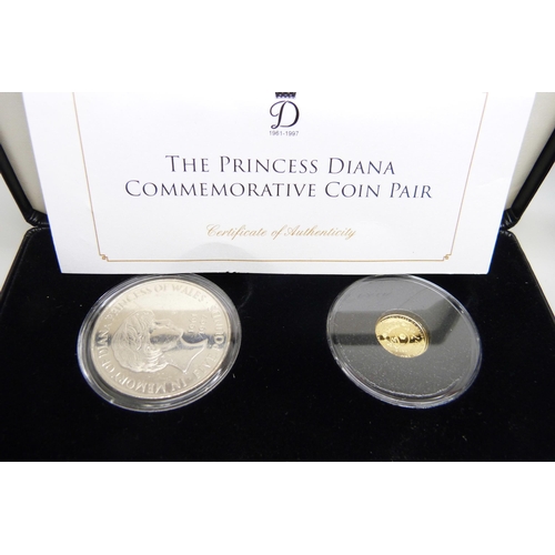 848 - A Princess Diana Commemorative Coin Pair with a 1g 9ct gold coin included, together with a Danbury M... 