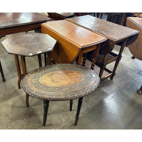 208 - An oak barleytwist gateleg table, an oak drop-leaf table and two others