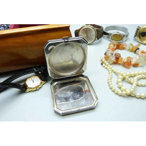 870 - A jewellery box containing wristwatches and costume jewellery