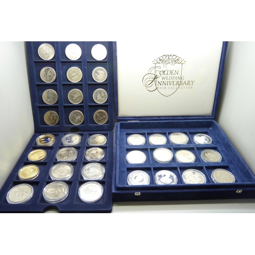 872 - A cased collection of 36 crown size coins including commemorative