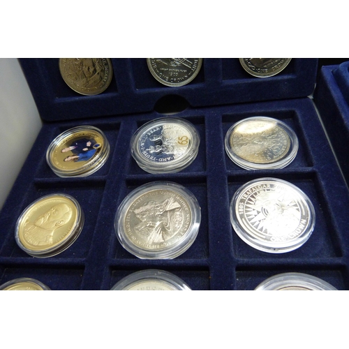 872 - A cased collection of 36 crown size coins including commemorative