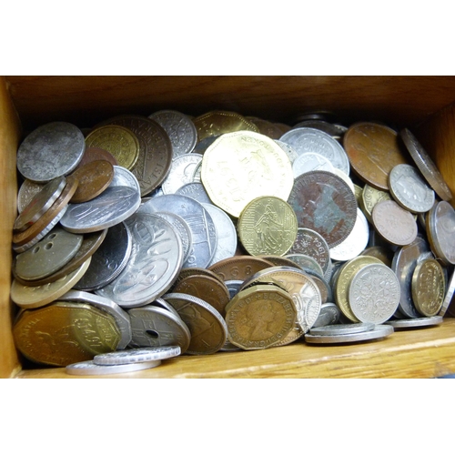 875 - A box of British and foreign coins, together with some bank notes